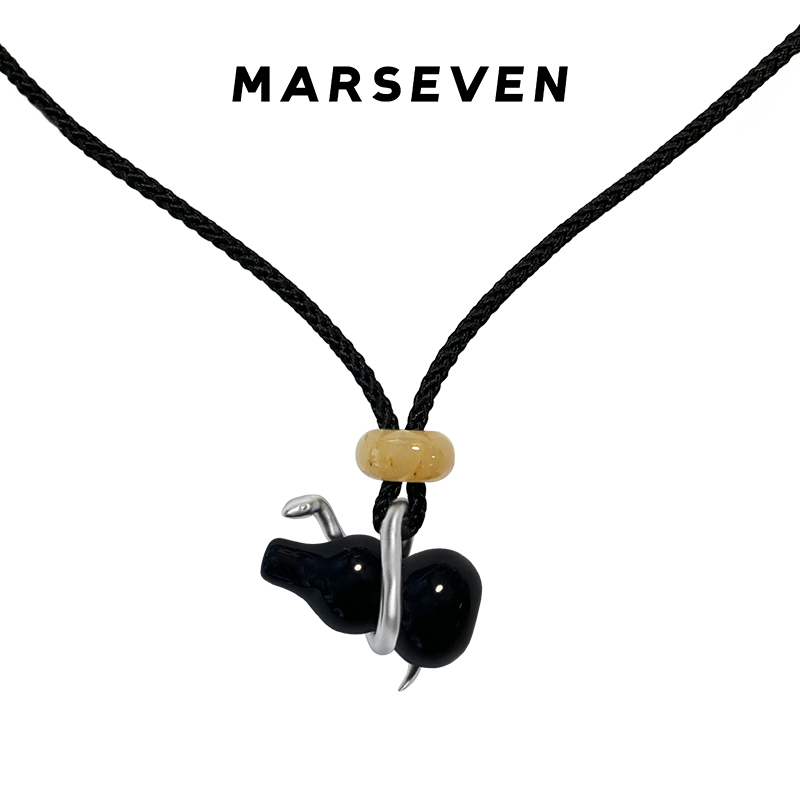 MARSEVEN 葫芦与蛇系列小蛇缠绕黑玛瑙葫芦项链S925银高级锁骨链