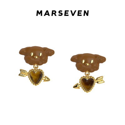 MARSEVEN 小狗系列一箭倾心小狗耳钉珐琅可爱小众设计耳饰2025款