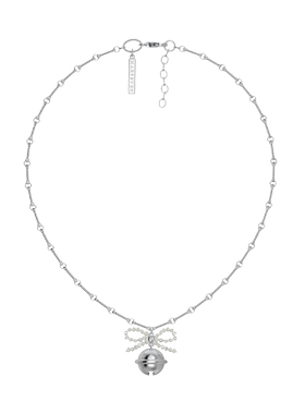 MARSEVEN 闪光派对系列珍珠蝴蝶结铃铛项链S925银链原创小众设计