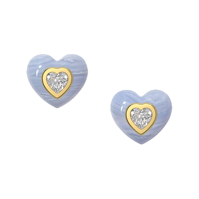 MARSEVEN 闪光的心2系列蓝纹玛瑙爱心耳钉S925银小众简约精致耳饰