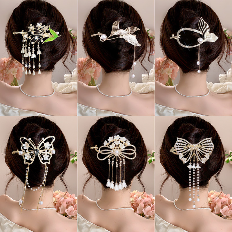 蝴蝶结流苏盘发夹女后脑勺2025新款高端扭扭一字夹高级感抓夹头饰,饰品/流行首饰/时尚饰品新,发饰,淘宝优惠券,粉丝福利购,淘宝优惠卷