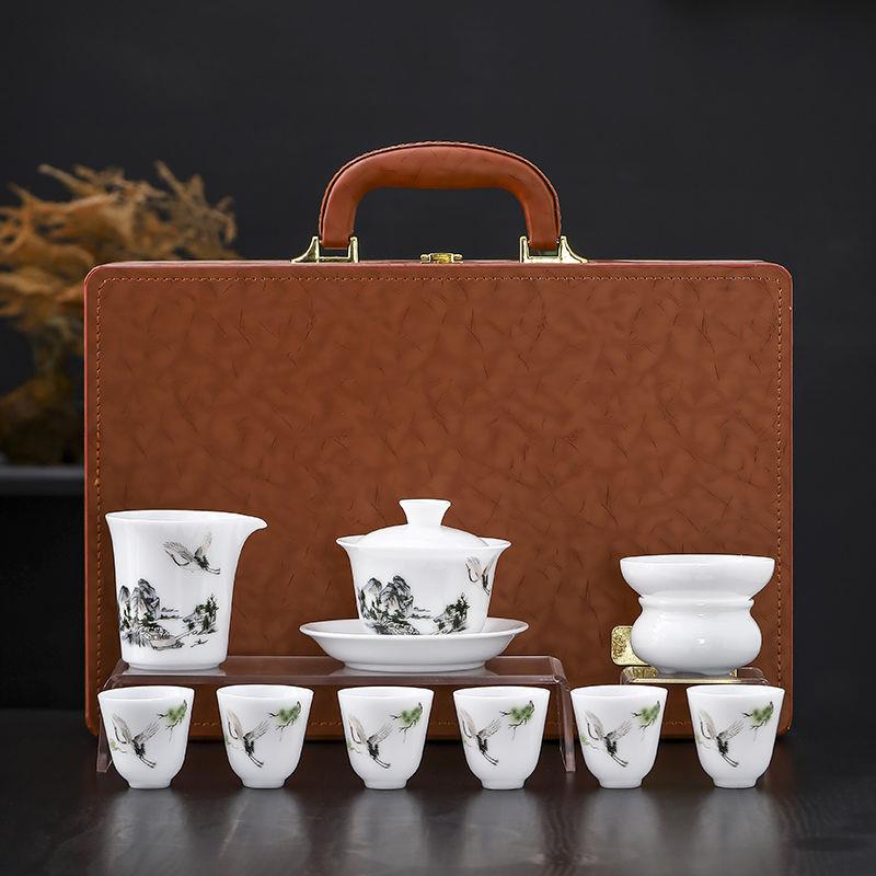 冰种玉瓷高档陶瓷茶具泡茶家用办公室套装盖碗茶功夫礼盒装定LOGO