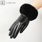 保暖护腕防风加绒触屏2025冬新款 獭兔毛 头层山羊皮手套真皮滑雪