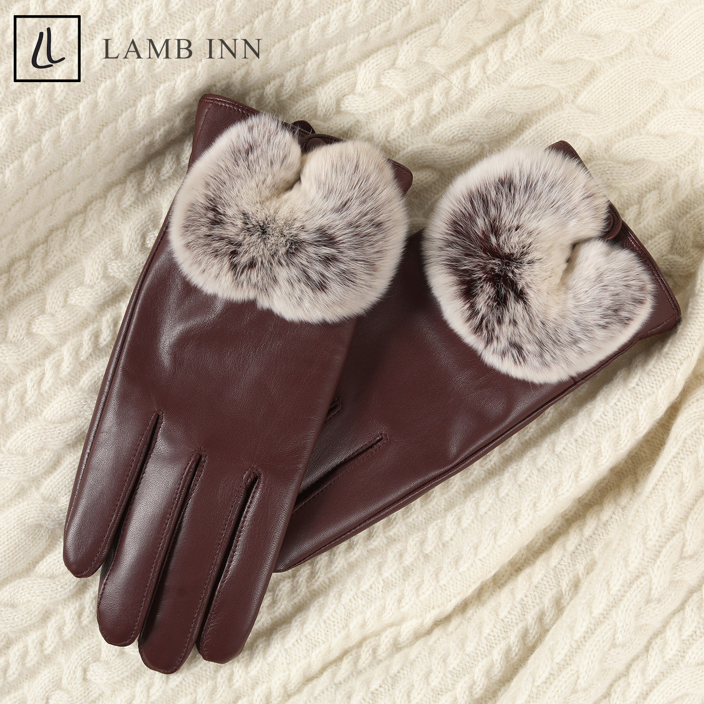 獭兔毛小山羊皮真皮手套韩版甜美女触屏保暖开车加绒2025秋冬新款