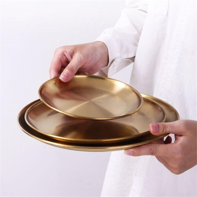 Dinner Plates Gold Dining Plate Serving Dishes Round Tray