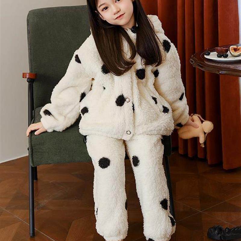 女童珊瑚绒睡衣套装冬季儿童法兰绒洋气加厚保暖中大童亲子家居服