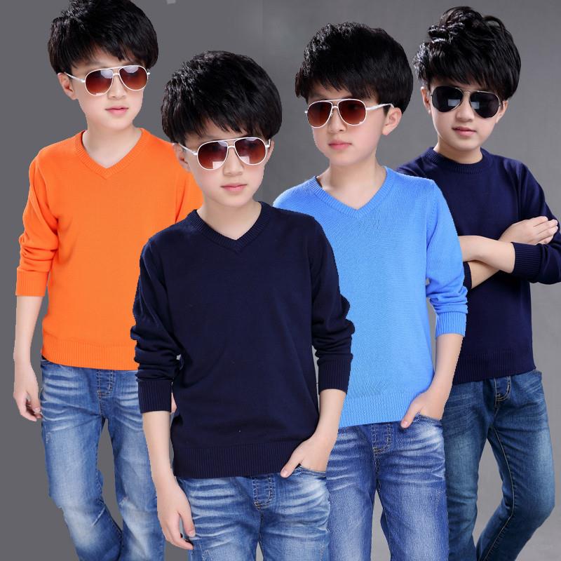 男童薄款毛衣套头纯色中大童打底衫春秋款12岁儿童针织衫V领男孩