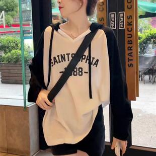 撞色中长款 女2025新款 夏季 上衣女 长袖 冰丝针织衫 连帽薄款 防晒罩衫