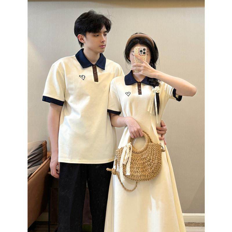 小众设计感情侣装夏季2025韩版短袖T恤女连衣裙法式一裙一衣ins潮