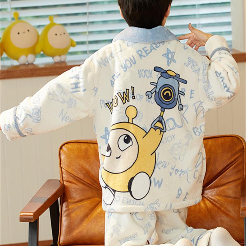 男童睡衣珊瑚绒秋冬季2025新款儿童男孩蛋仔大童法兰绒冬款家居服