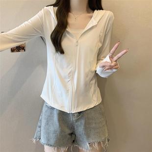 外套薄款 冰丝防紫外线防晒衣女夏季 显瘦连帽拉链开衫 大码 胖mm修身