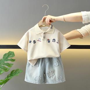 帅气儿童夏装 套装 2025新款 卡通宝宝薄衣服 polo衫 男童夏季 童装 短袖