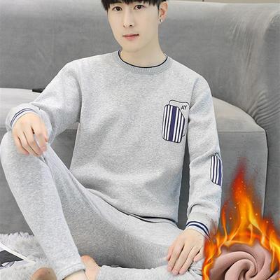 冬季加绒加厚保暖内衣男套装青少年防寒纯棉线衣线裤圆领秋衣秋裤