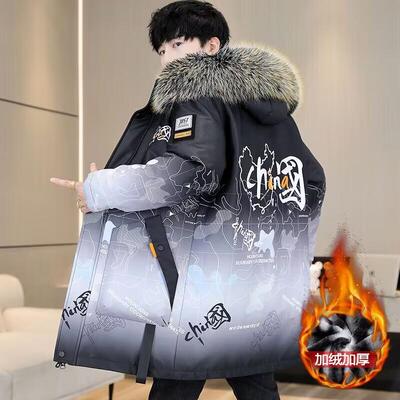 中长款棉衣男士冬季加绒加厚保暖派克服青少年外套男上衣棉服袄子