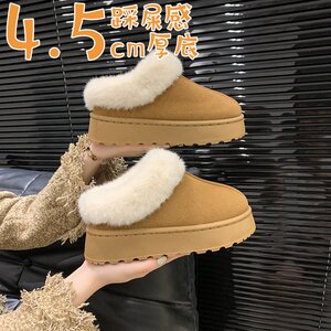 2024冬季新款加厚短筒松糕底圆头修面皮冬季中跟(3-5cm