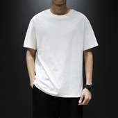 棉纯色男士 打底衫 短袖 上衣服百搭黑白色男装 体恤 t恤圆领半袖 夏季