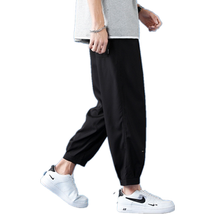 古着vintage裤子男夏季薄款冰丝阔腿裤潮牌ins宽松大码休闲九分裤