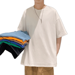 纯白色短袖T恤男士潮牌纯棉薄款宽松体恤潮流夏季韩版ins男生衣服
