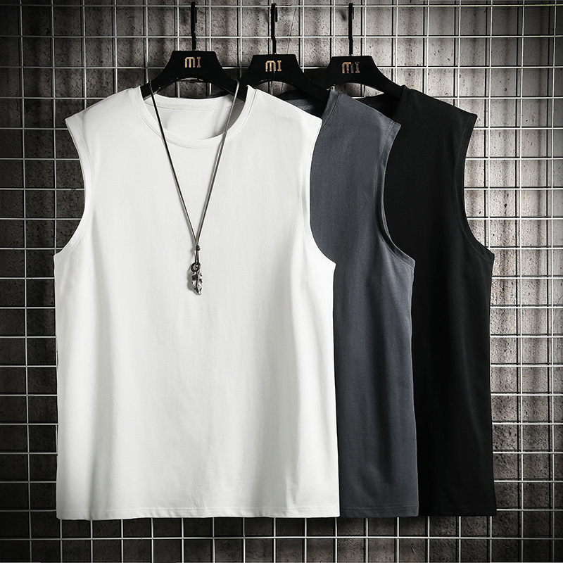美式纯棉纯色背心男夏季坎肩打底汗衫宽松运动健身白色无袖t恤男