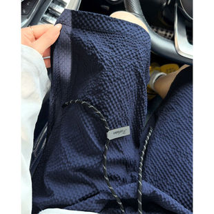 藏青色泡泡纱速干短裤男夏外穿薄款运动中裤不过膝宽松休闲五分裤