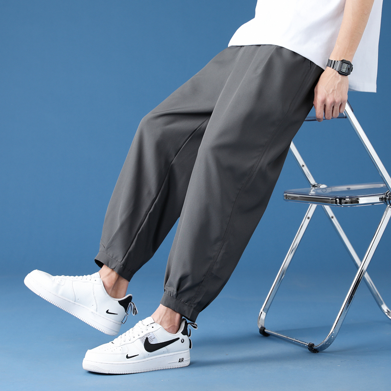 古着vintage裤子男夏季薄款冰丝阔腿裤潮牌ins宽松大码休闲九分裤