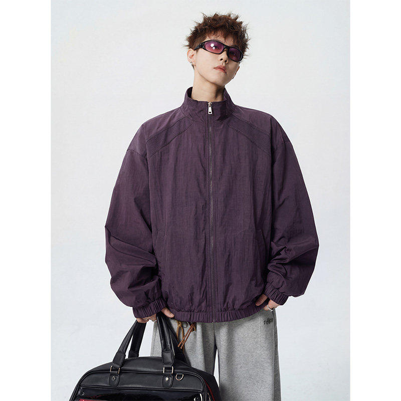 紫色网眼透气防晒衣男款冰丝夏季薄款速干立领外套户外登山骑行服图片