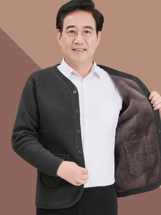 爸爸冬装外套毛衣男款中老年人爷爷衣服加绒保暖内搭打底针织开衫