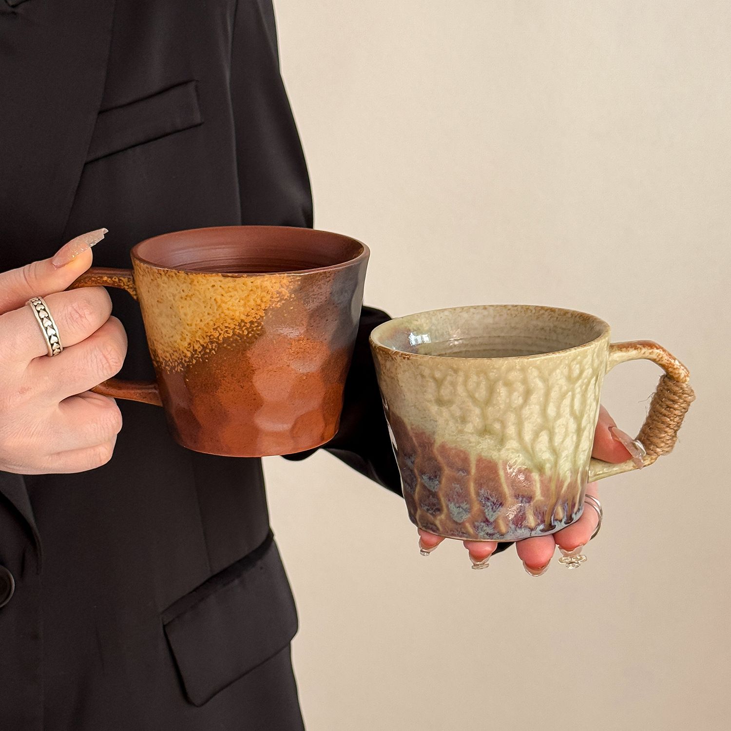 中古风马克杯创意陶瓷杯日式家用窑变水杯高级感下午茶咖啡杯子男