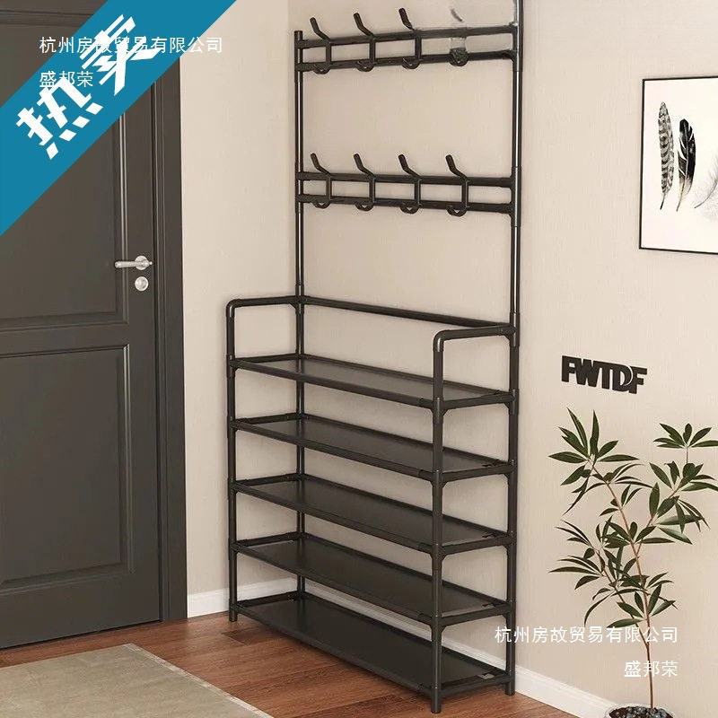 厂家直销一体式衣帽鞋架多层家用门口落地挂衣架衣帽架鞋柜门口简