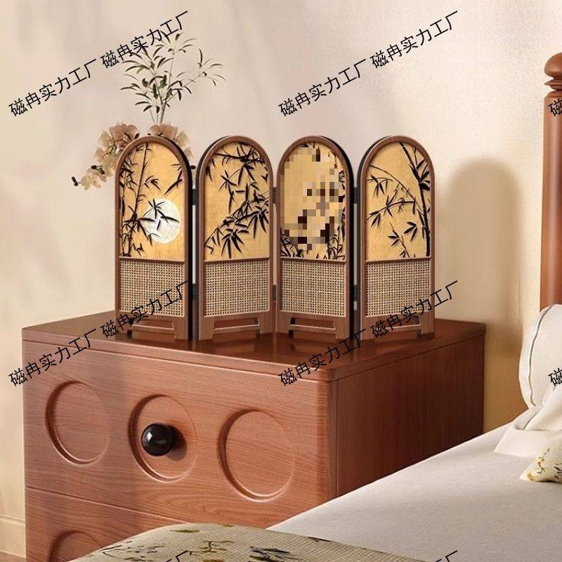 创意古风小屏风摆件中古风竹子新款桌面摆台画折叠折感床头客厅可