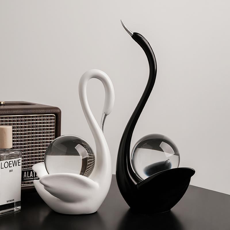ぃ水晶球天鹅摆件现代简约家居情侣玄关客厅酒柜电视柜轻奢装饰品