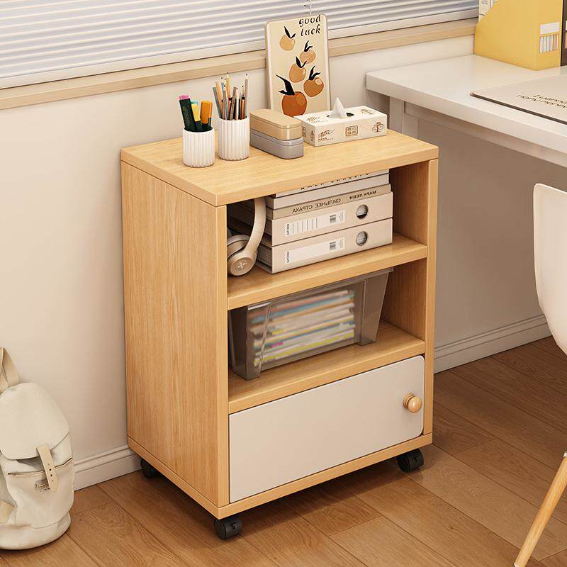 可移动边柜办公室桌下收纳柜书柜落地置物架沙发侧边柜带轮小柜子