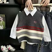 150 刺绣小狗毛衣马甲下摆条纹随机110 新款 毛衣有弹性 婴爱01