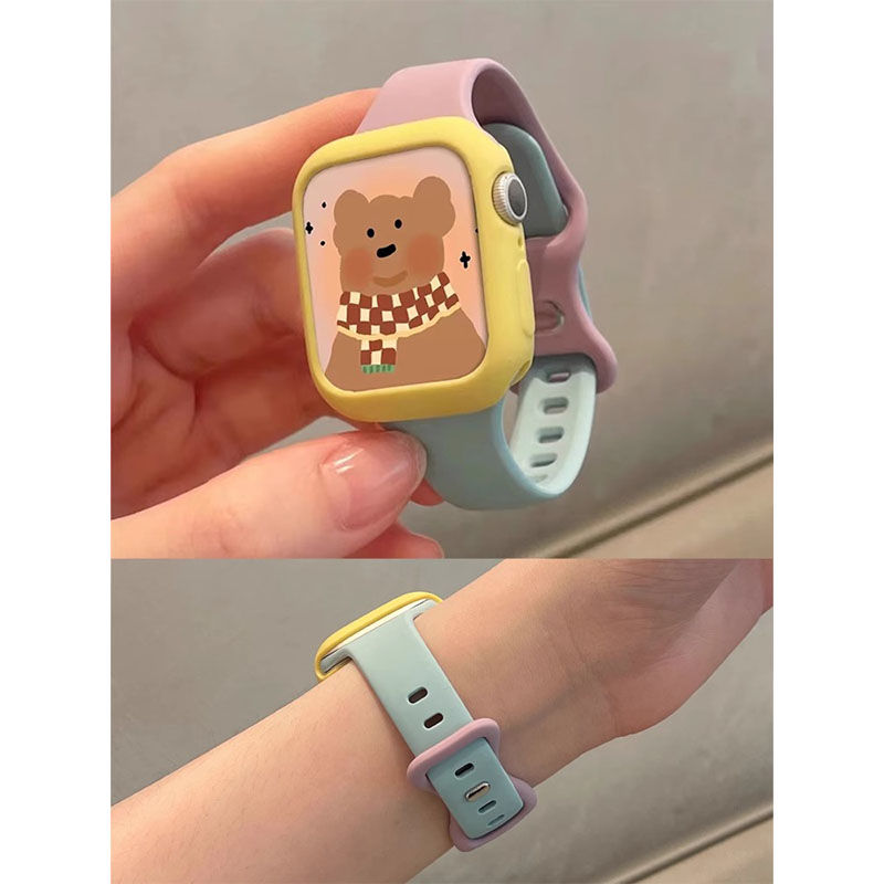 14两条拼接撞色硅胶蝴蝶扣表带适用AppleWatch苹果S8手表876543SE