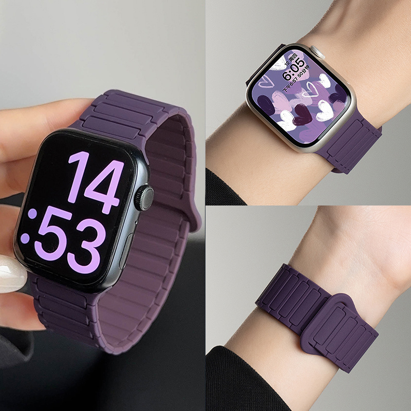 3879张婧仪梅子色苹果S10手表iwatch表带applewatch9磁吸硅胶seS8