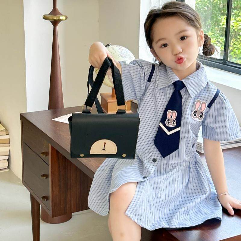 女童连衣裙2026新款夏季中大童POLO领JK裙学院风兔子条纹衬衫裙夏
