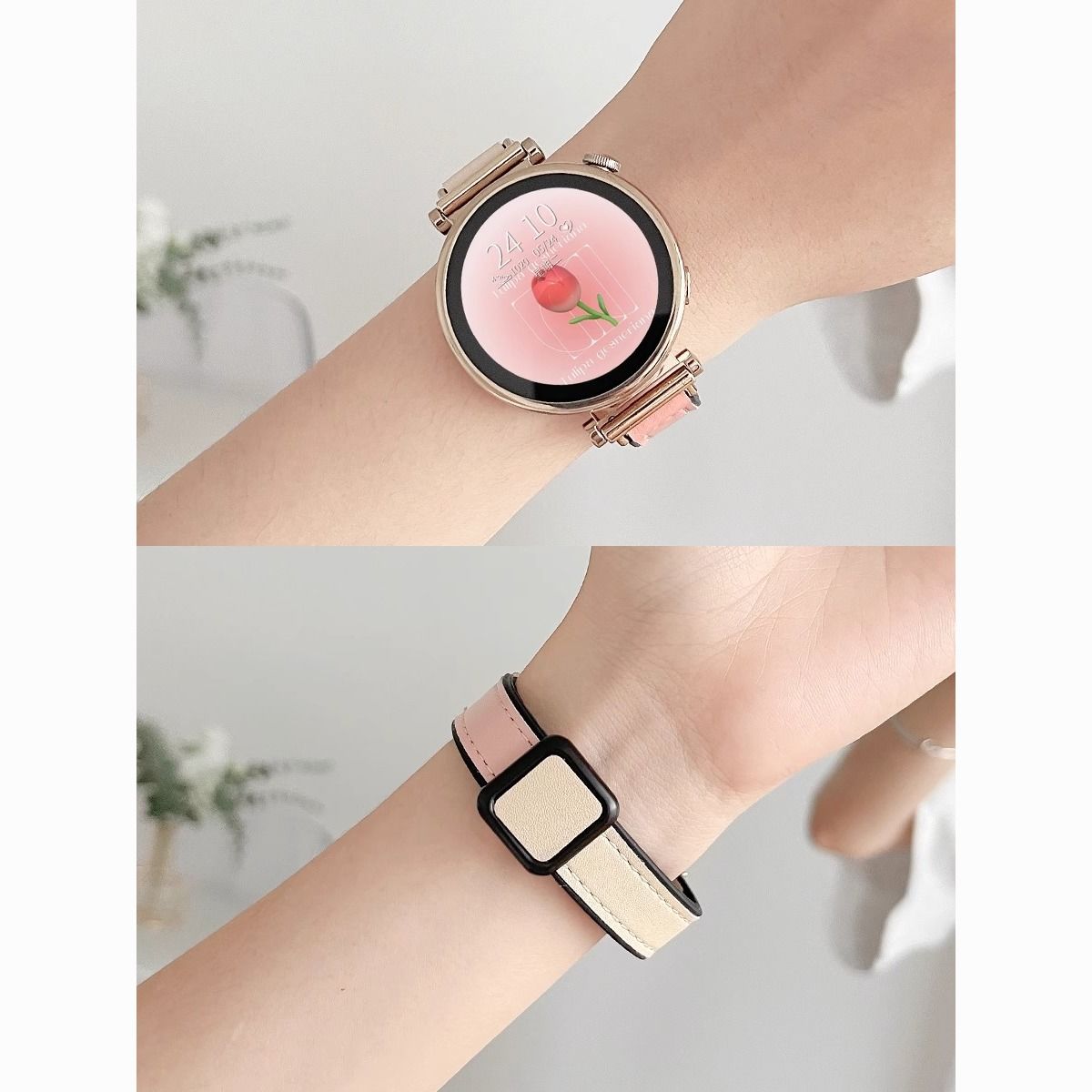 新款硅胶贴皮质磁吸表带适用华为gt5GT4watch43GT2GT3pro女高级感