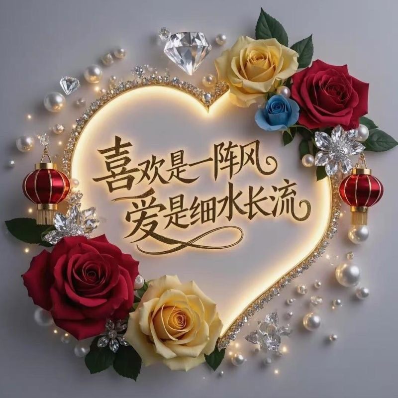 新中式浪漫文字爱心玫瑰花自粘墙贴画客厅卧室书房茶室装饰画贴纸