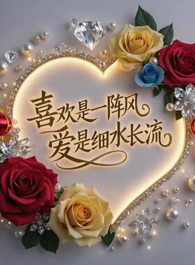 新中式浪漫文字爱心玫瑰花自粘墙贴画客厅卧室书房茶室装饰画贴纸