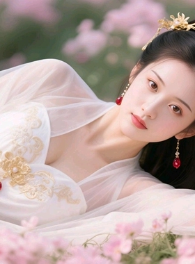 汉服仙女古风清纯花丛美女自粘墙贴卧室宿舍桑拿按摩房装饰画贴纸