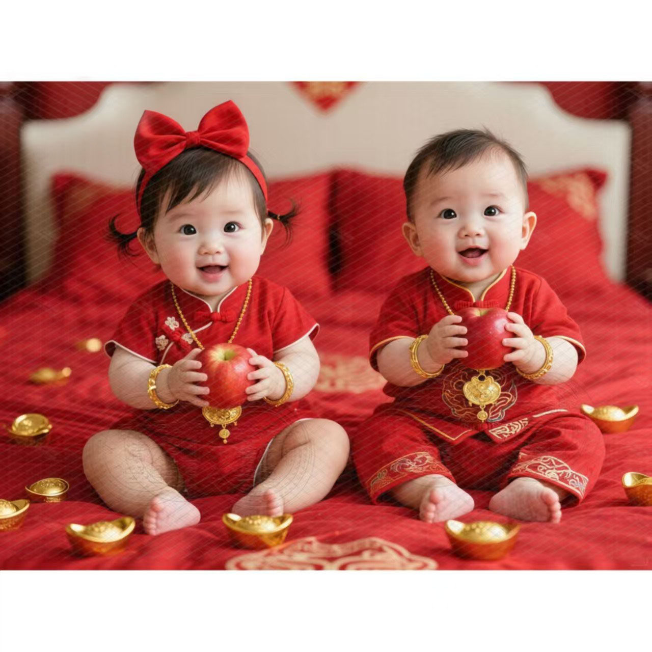 多子多福喜庆宝妈备孕龙凤胎宝宝时来运转贴画婚房装饰自粘画贴纸