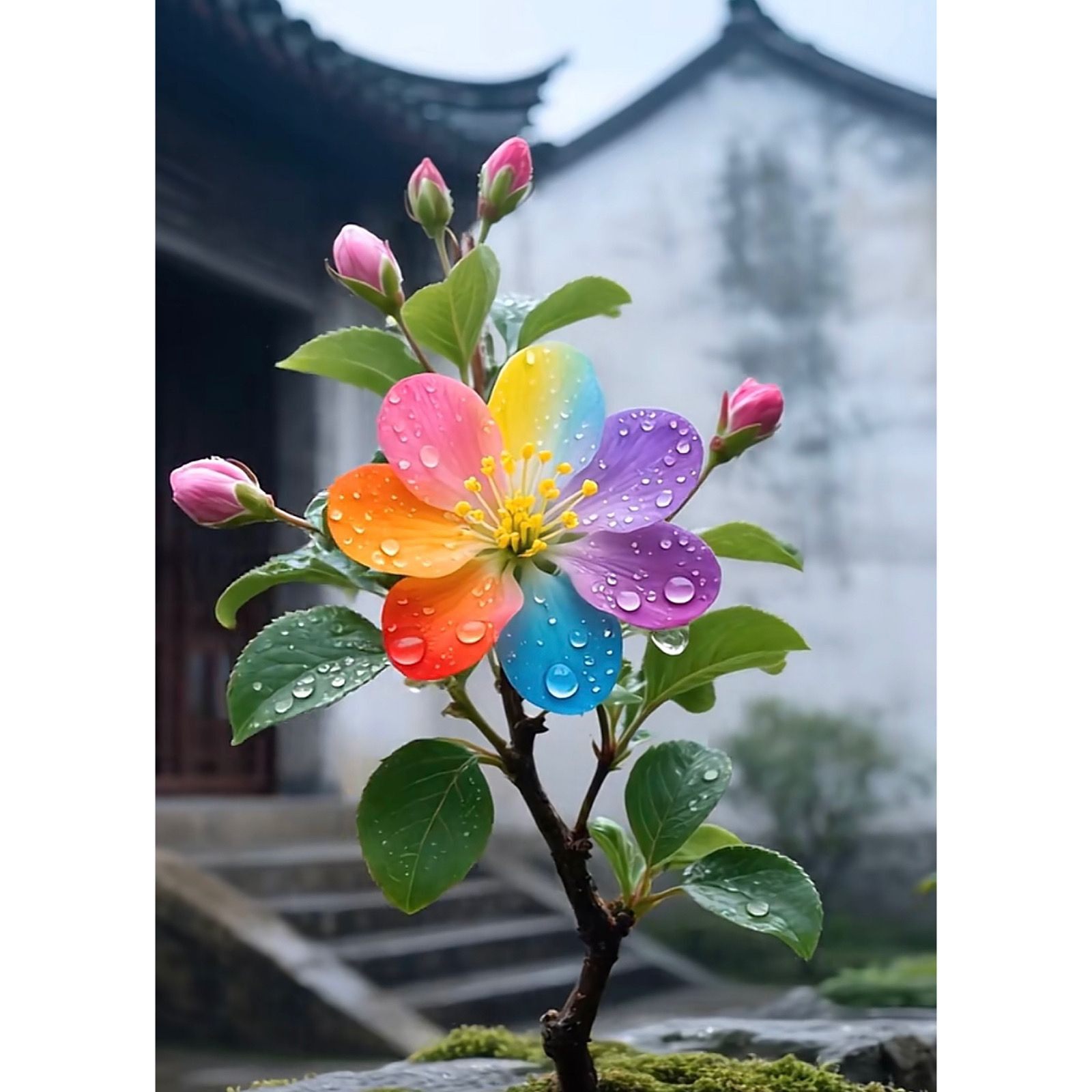治愈系七色花清新四叶草自粘墙贴客厅卧室走廊书房儿童房贴纸装饰