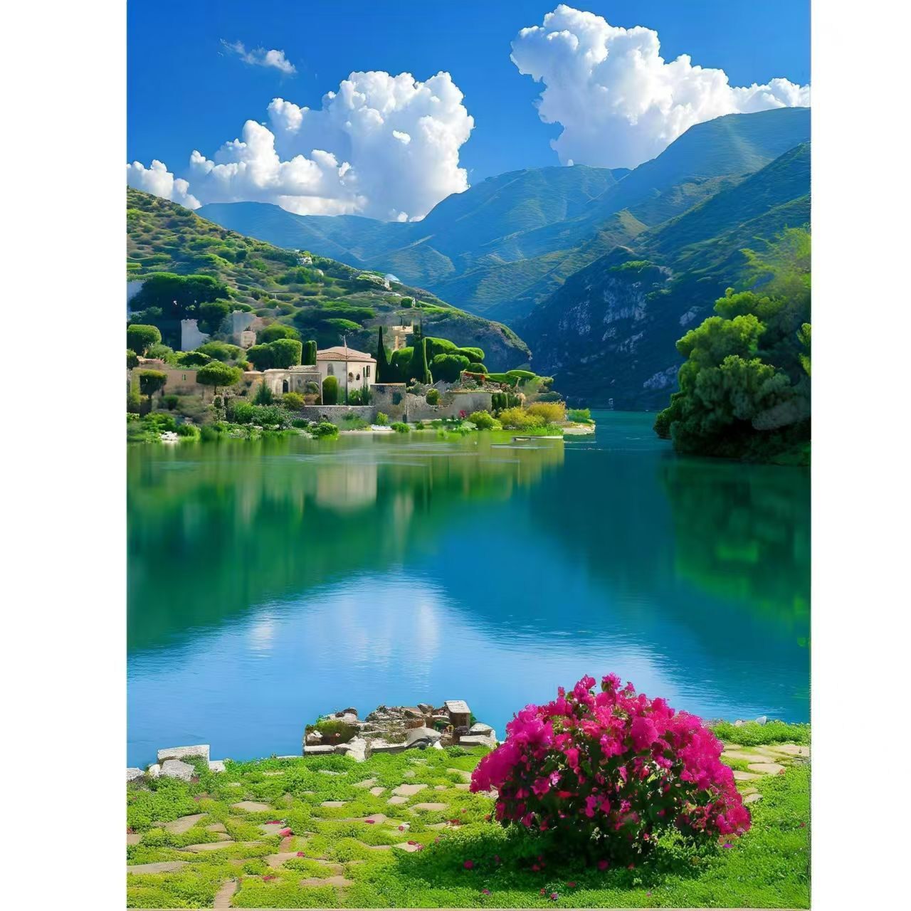 高清治愈系山水风景蓝天白云自粘墙贴客厅办公室玄关直播背景贴纸
