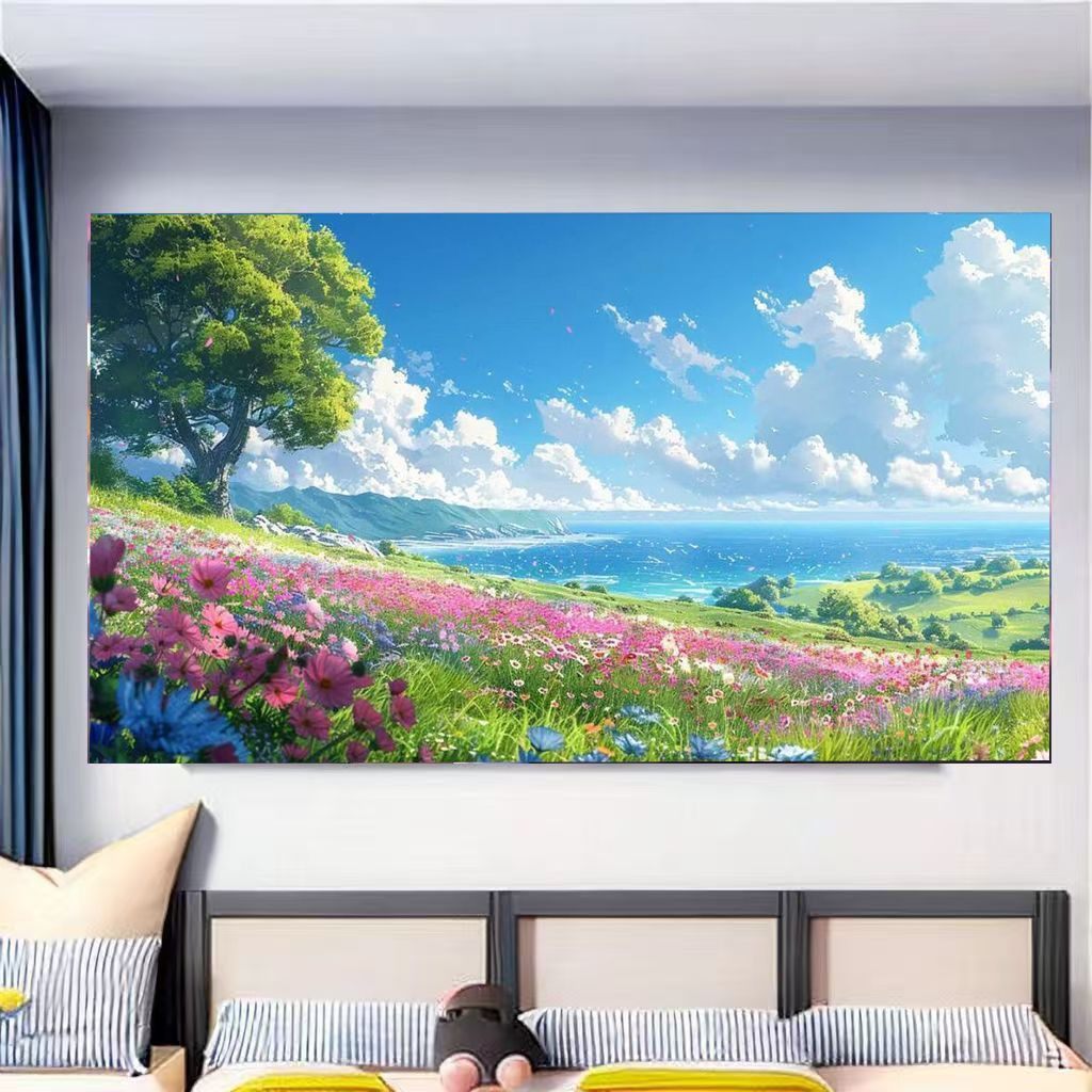 唯美治愈系奶油风海边花海自粘墙贴画客厅卧室装饰画遮丑贴纸壁画
