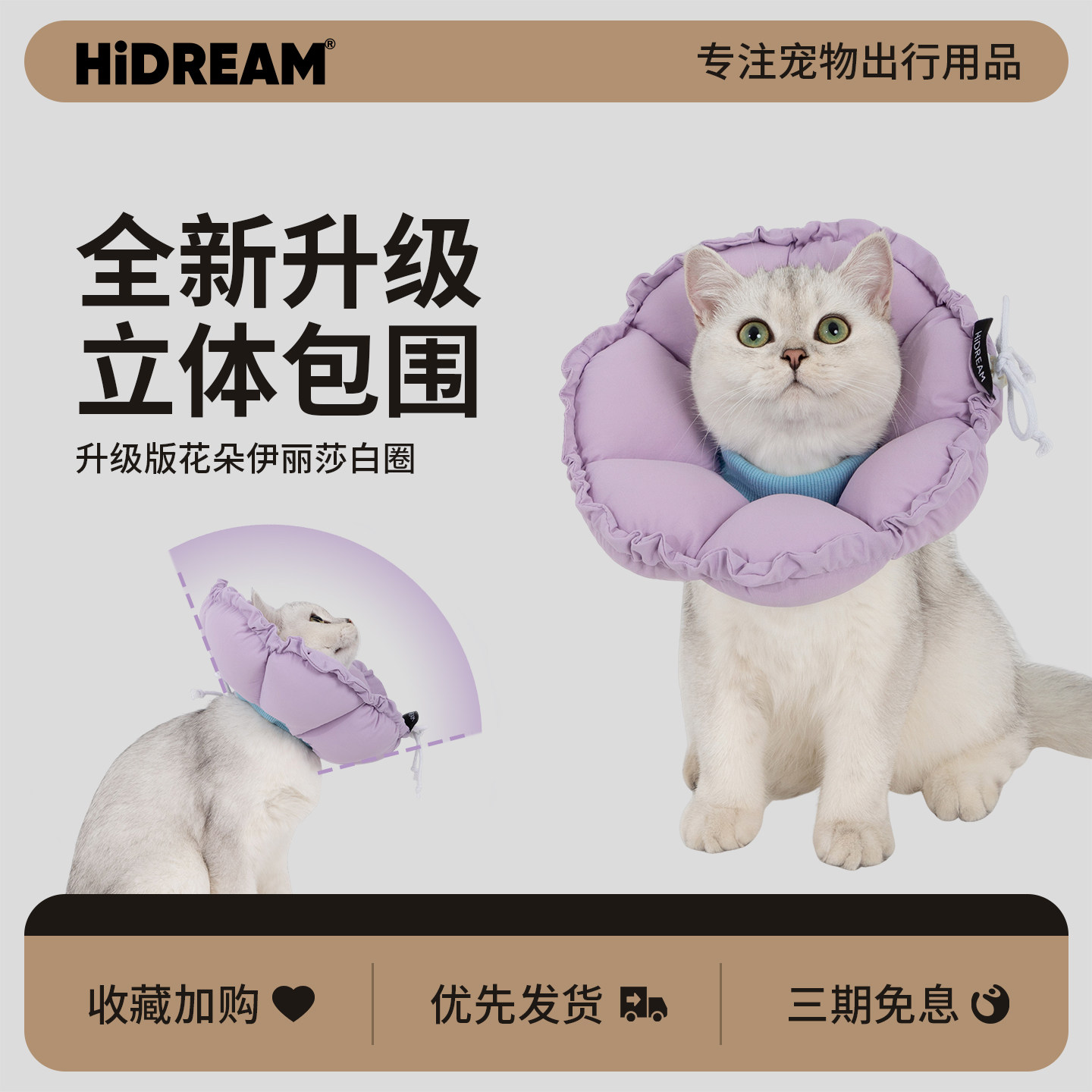 HiDREAM伊丽莎白圈猫咪软头套幼猫防舔防咬防水狗耻辱圈猫咪绝育