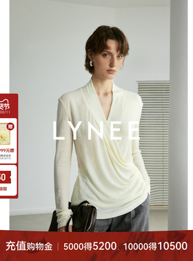 LYNEE【塞纳河畔】设计感交叉V领打底衫女2025秋冬羊毛针织上衣
