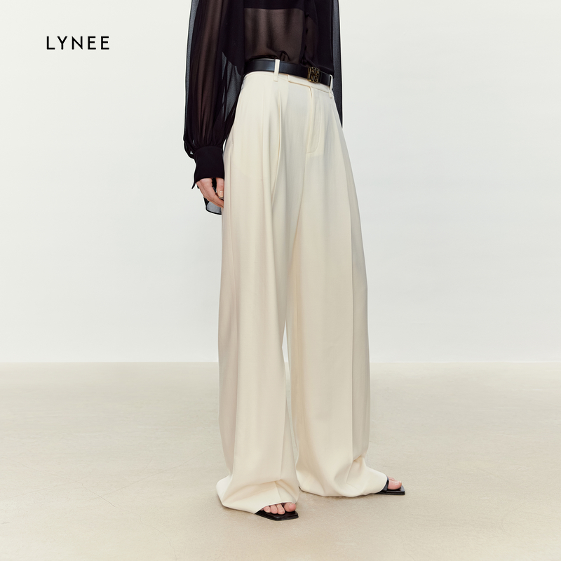 LYNEE 100进口绵羊毛垂顺高腰简约直筒阔腿裤女百搭休闲长裤