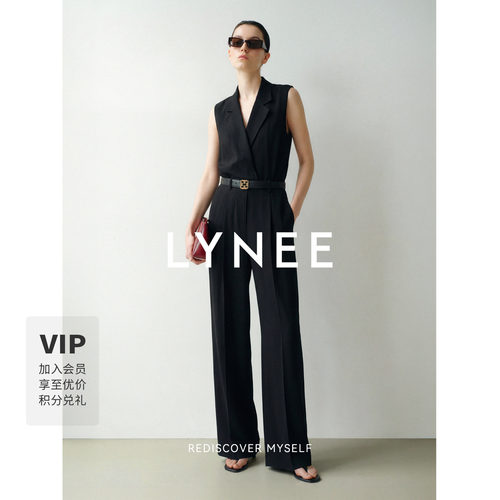 LYNEE【金标 双面女主】醋酸羊毛拼接连体裤 设计感通勤黑色长裤