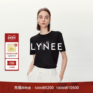 LYNEE 慵懒周末花朵印花正肩T恤短袖女简约百搭休闲上衣