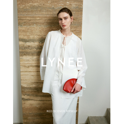 LYNEE 皱感干丝开衫 桑蚕丝混纺 喇叭袖简约上衣 夏季新款